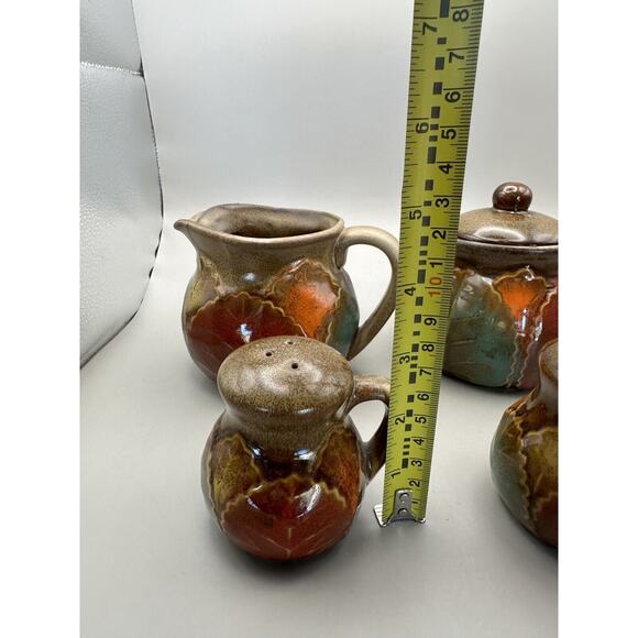 Vintage Ceramic Fall Leaf Pattern Cream Sugar Salt Pepper Unmarked - Picture 5 of 7